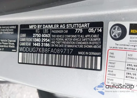 2015 Mercedes-Benz S 65 Amg z USA, uszkodzony, nr VIN WDDUG7KB8FA089717